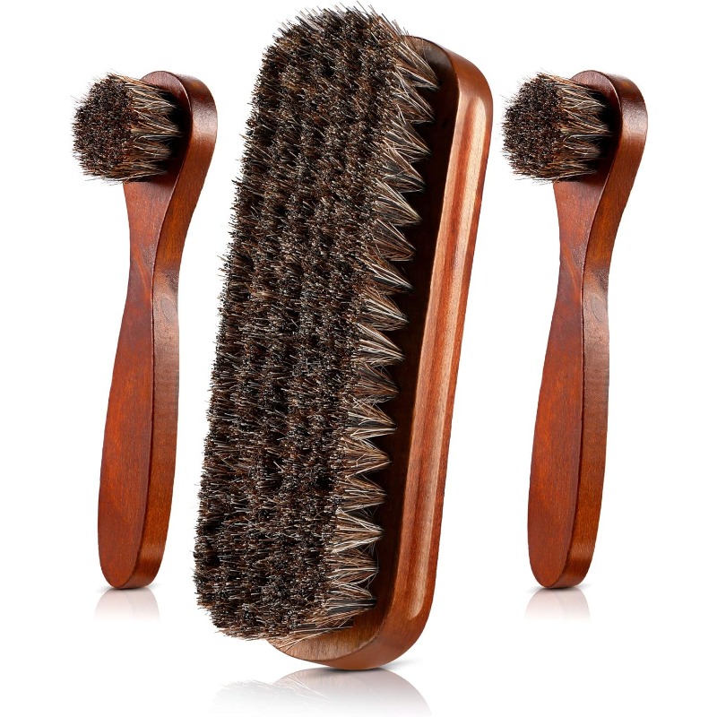 Brushing Boot Horse - 3Pieces Horsehair Shoes Polish Brushes Kit
