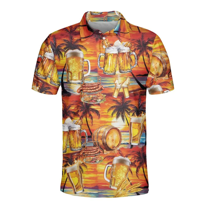 3D Printed Hawaiian Beer Polo  - Polo Shirt Equestrian ulasan dan harga