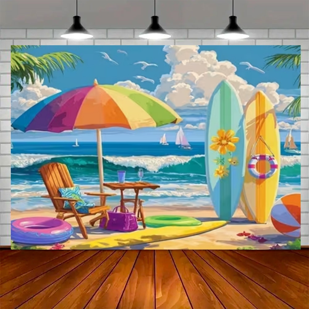 Summer Surfboard Theme Backdro - Outdoor Sport Background ulasan dan harga